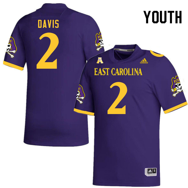 Youth #2 BJ Davis ECU Pirates 2023 College Football Jerseys Stitched-Purple